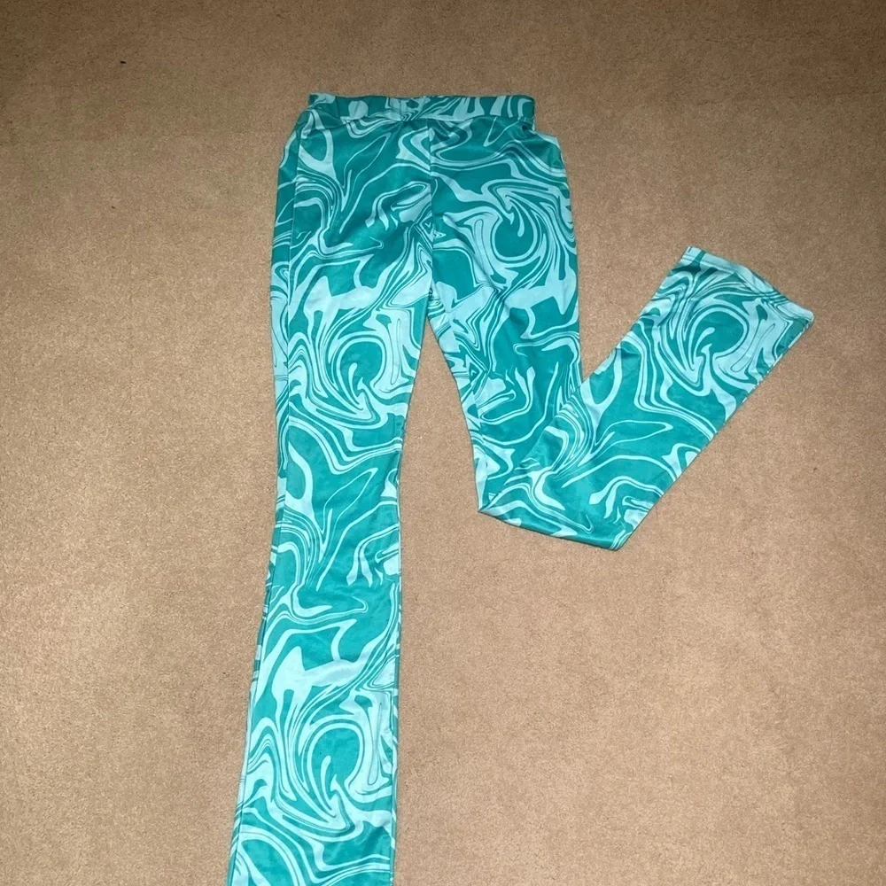 Pant and Halter Top Coord Set Green Marble Print Y2K x 70s Hippie Bell Bottom